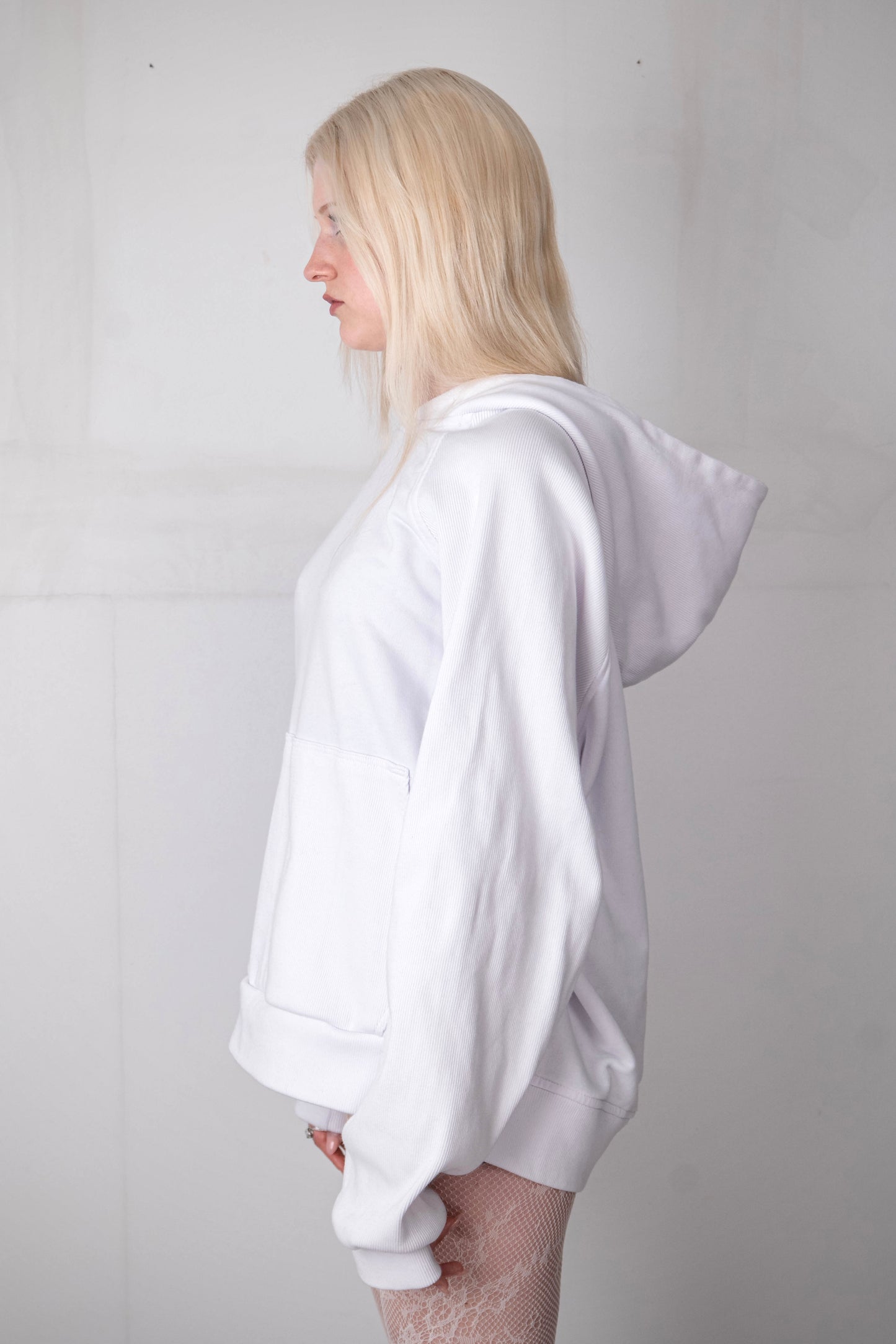 WHITE RAGLAN RIBBING HOODIE