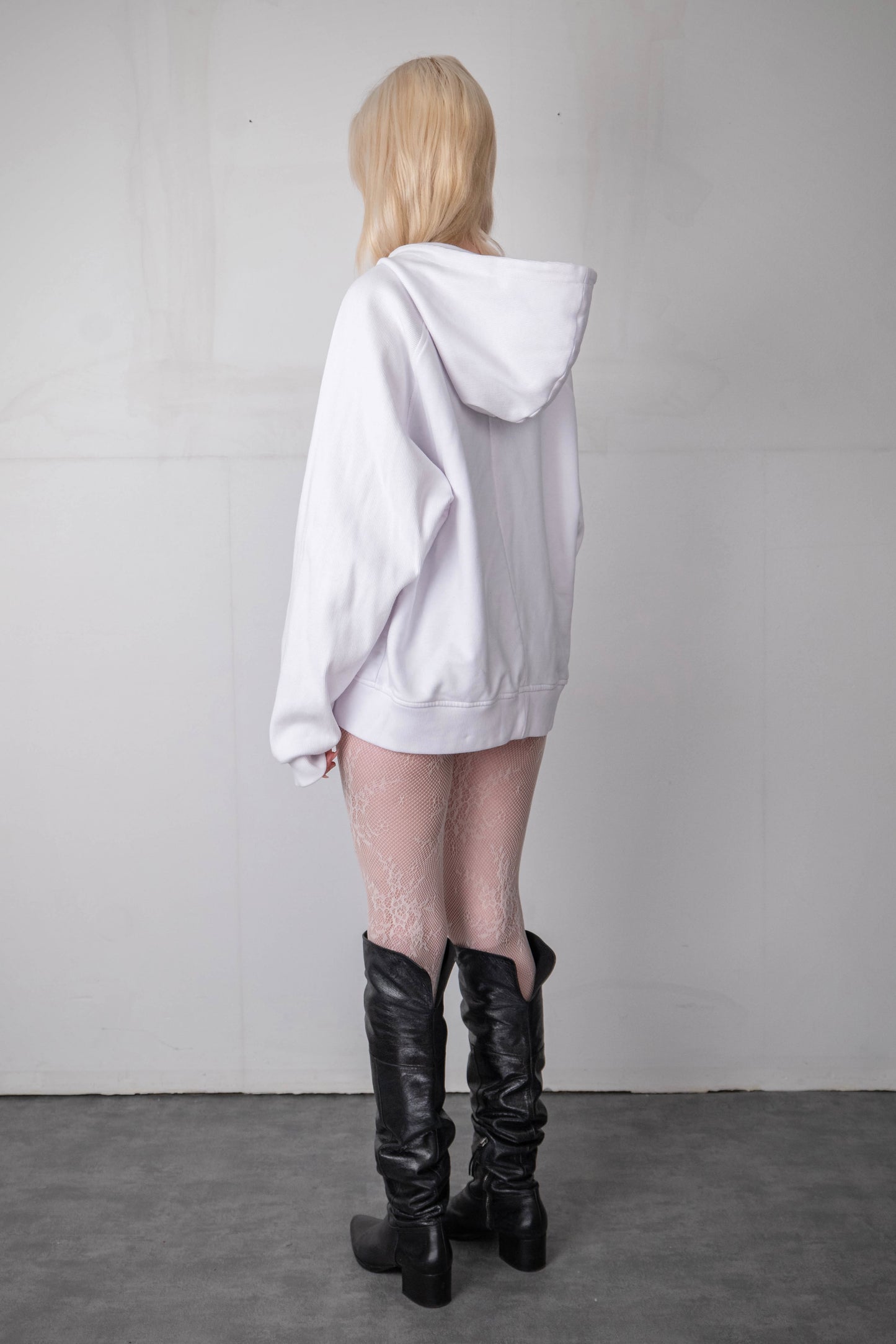 WHITE RAGLAN RIBBING HOODIE