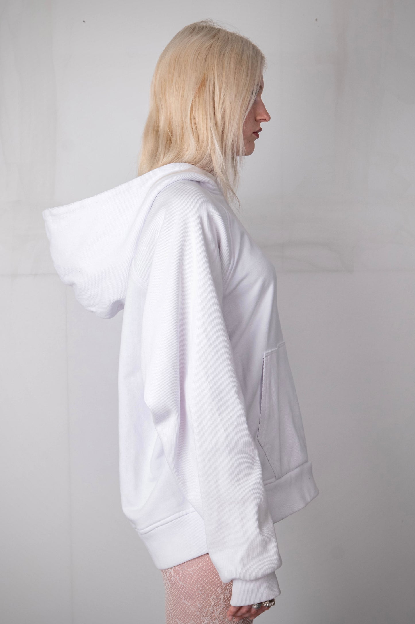 WHITE RAGLAN RIBBING HOODIE