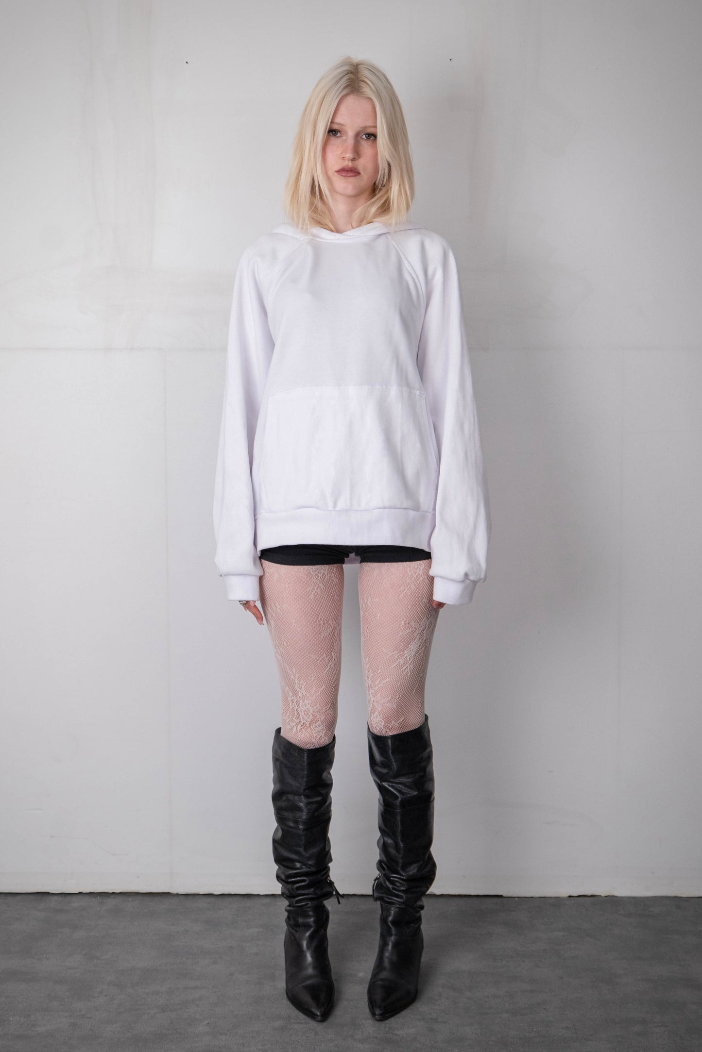 WHITE RAGLAN RIBBING HOODIE