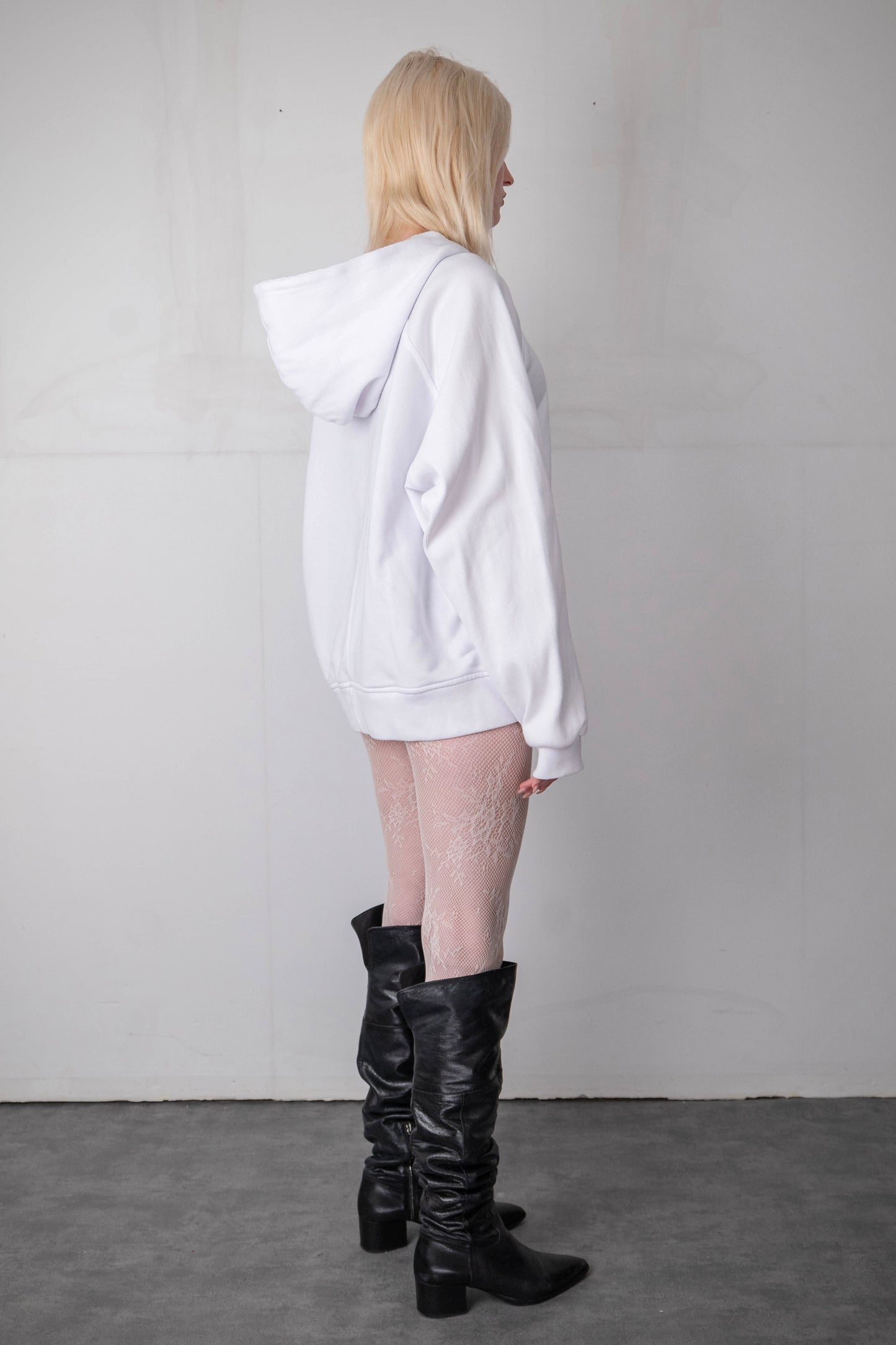 WHITE RAGLAN RIBBING HOODIE